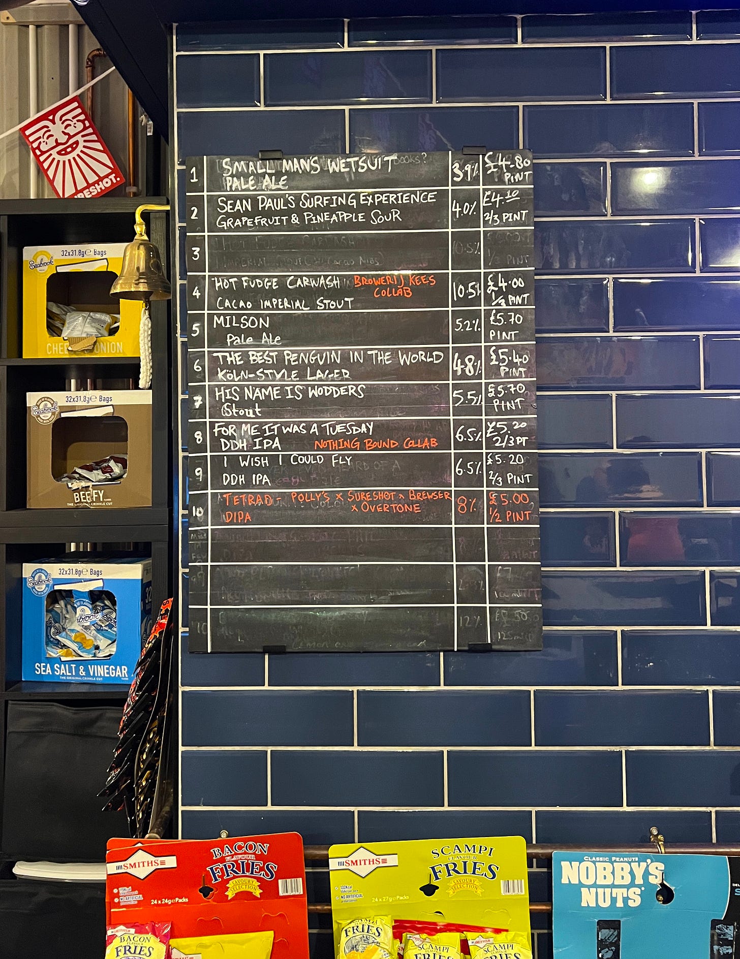 the beer list at sureshot brewery