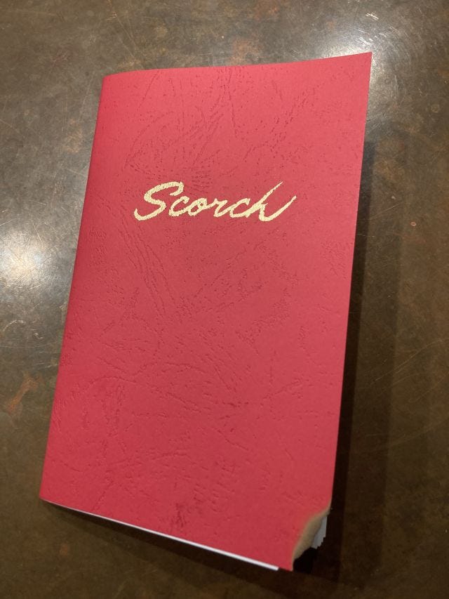 Red zine with gold text