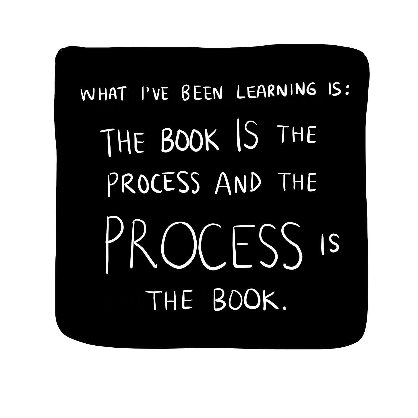 What I've been learning is: the book is the process and the process is the book