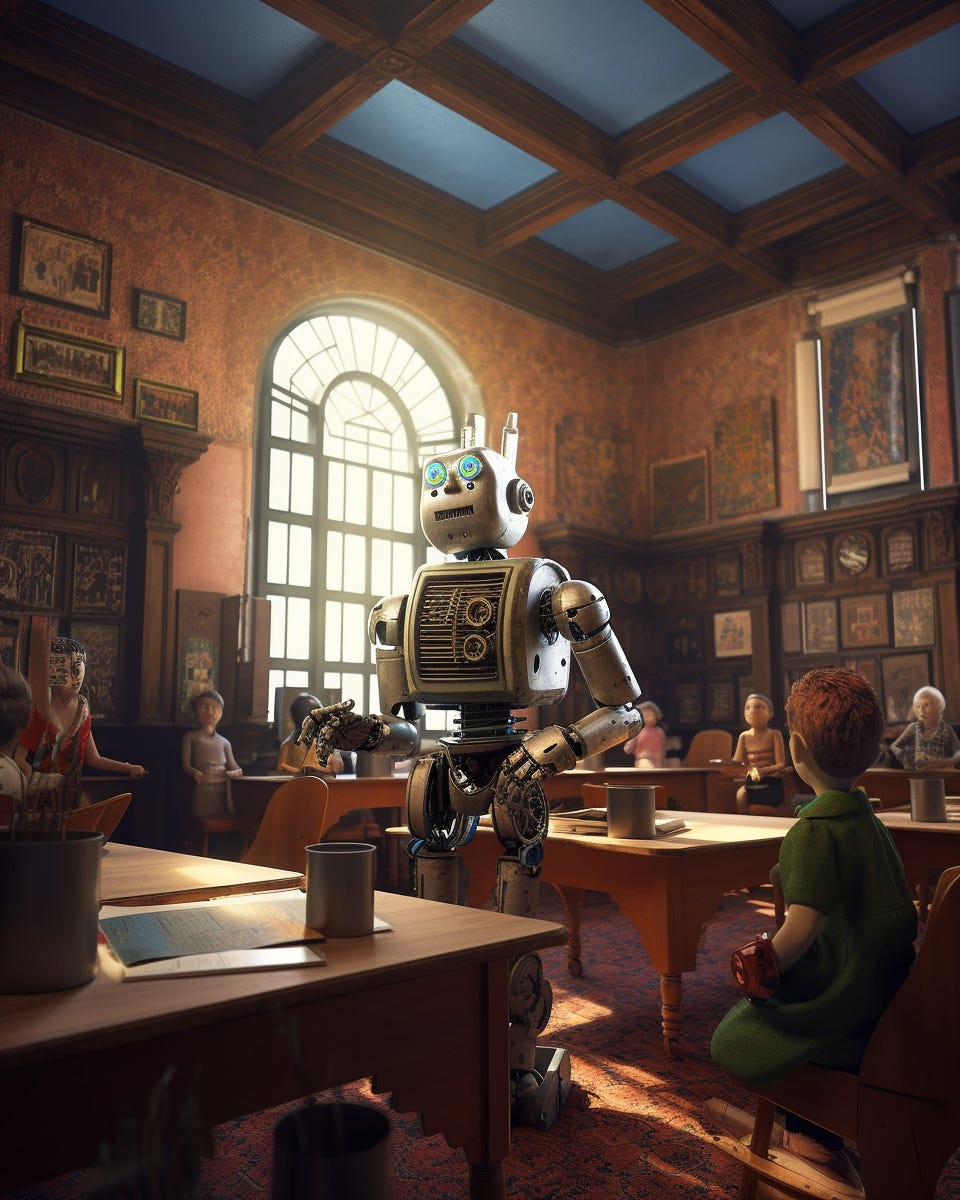 a retro robot teaching a class of university students in an ornate and elaborate classroom found in an ancient castle, wide angle, hyper realistic
