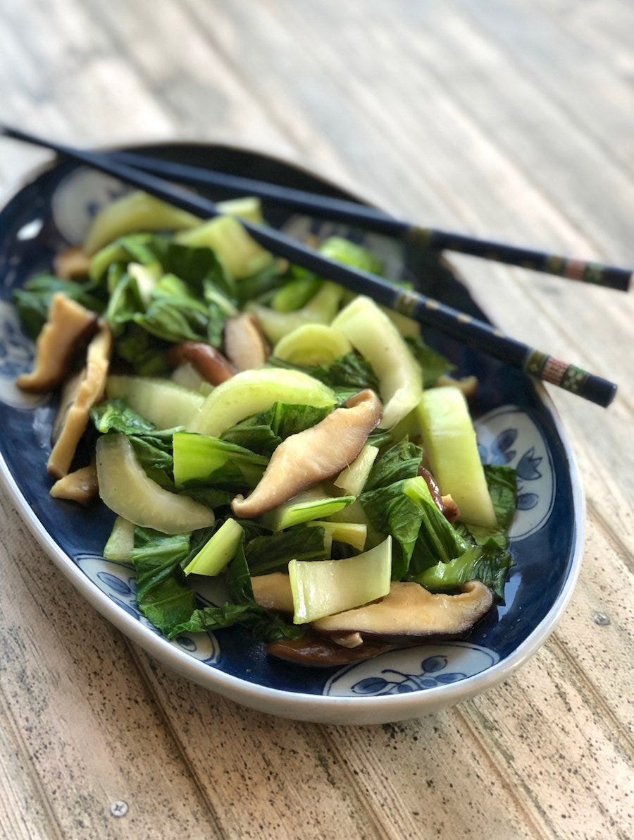 Braised bok choy and shiitake mushrooms1