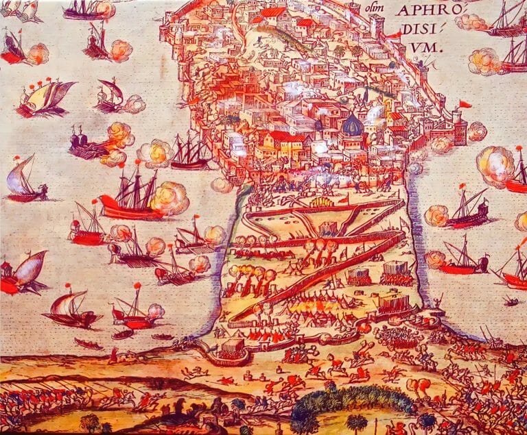 Medieval map of the Great Siege of Malta, 1565