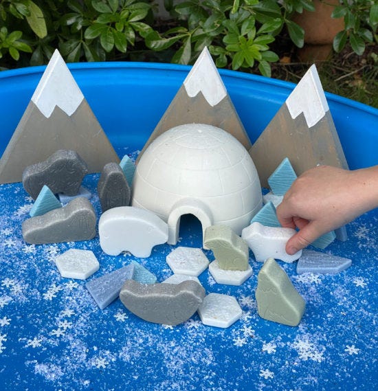 Polar-themed play props for small world habitat play