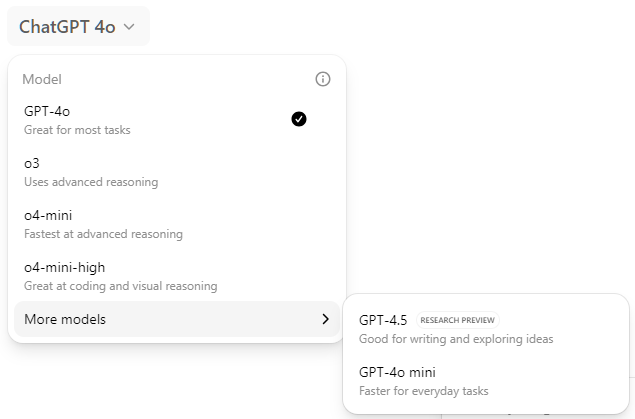 ChatGPT Model Picker Dropdown options