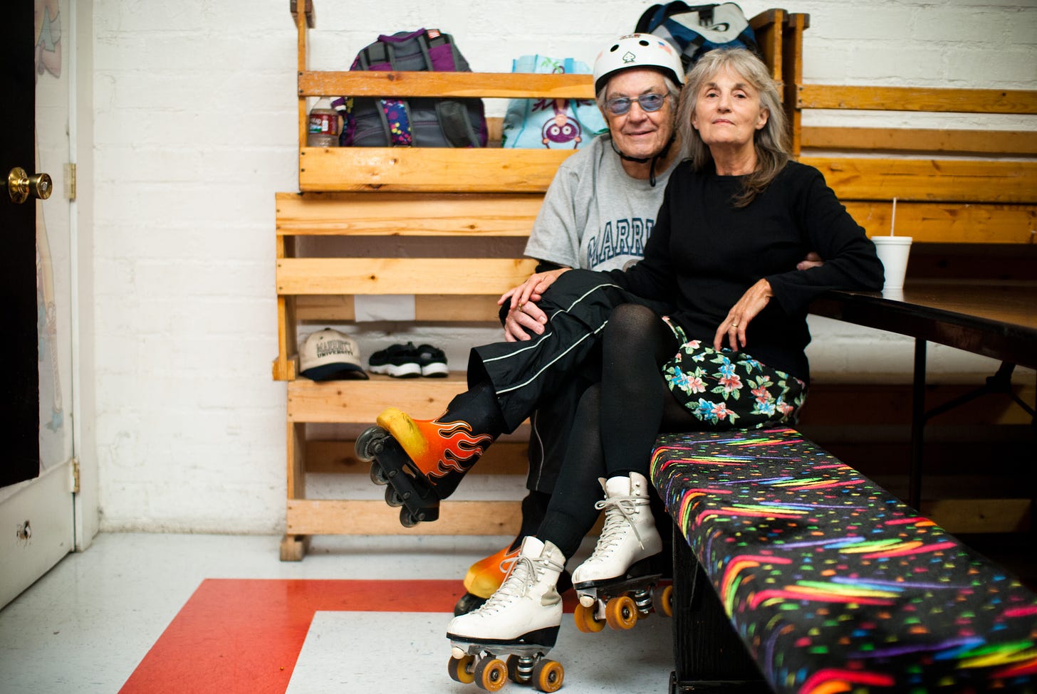 Bob and Jane, pictured here in 2011, used to come to Moonlight nearly every week and always skated as a couple. Bob even kept coming to skate after breaking one hip, and then the other. He finally had to retire his skates a couple years ago.