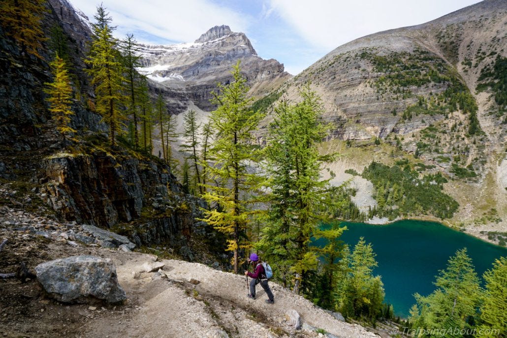 Hiking above Lake Agnes in Banff.