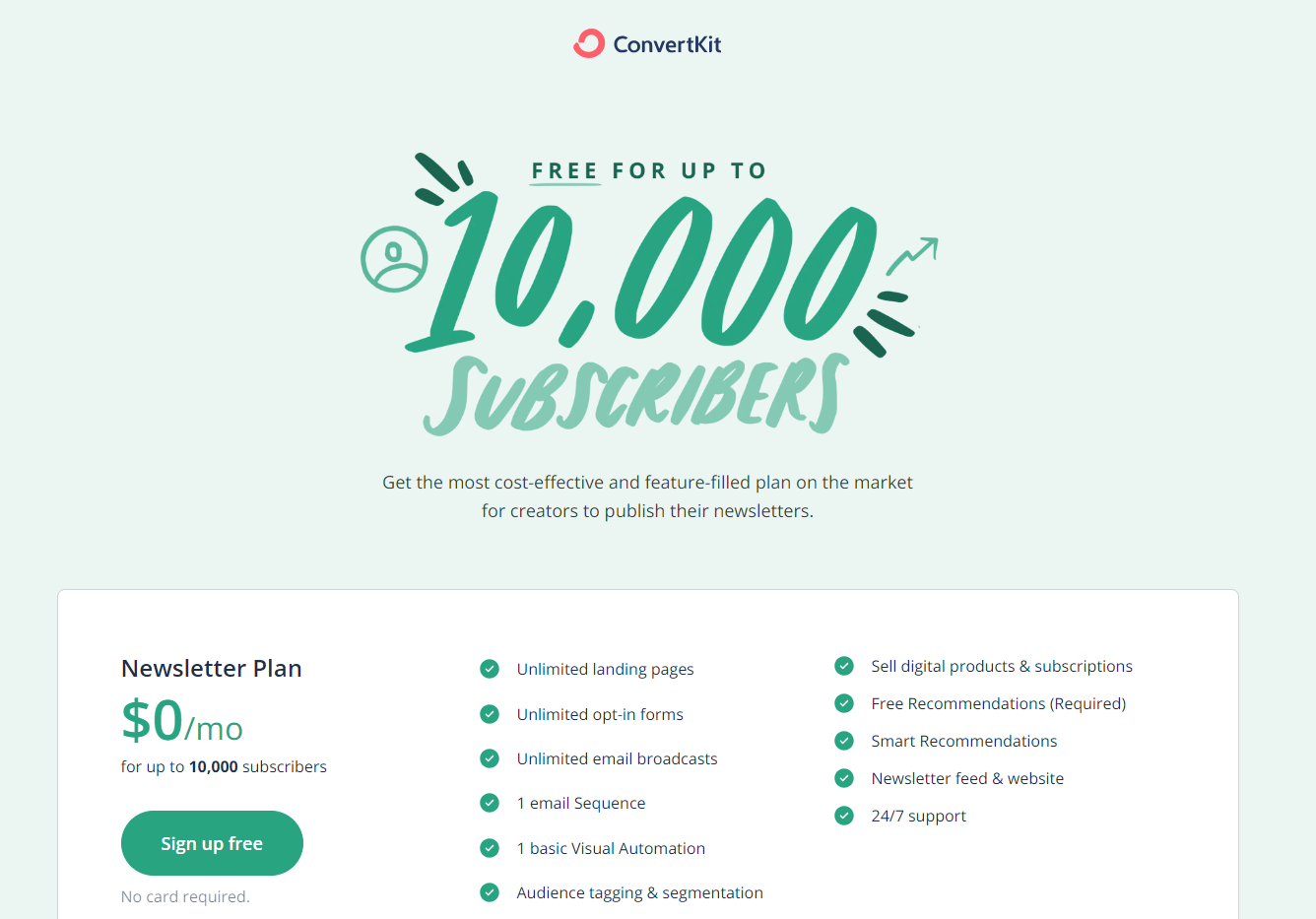 new 10,000 subscriber convertkit plan.