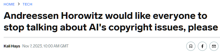Andreessen Horowitz would like everyone to stop talking about AI's copyright issues, please