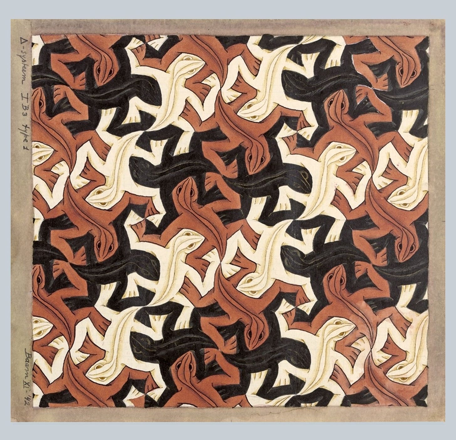 Maurits Cornelis Escher, Lizard (No. 56), India ink/gold ink/colored ...