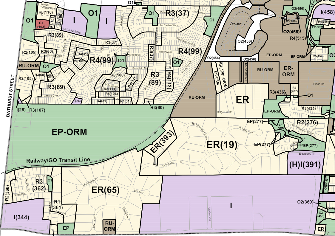 Aurora zoning map for the southwest of the municipality, showing distinct areas where only large homes are allowed