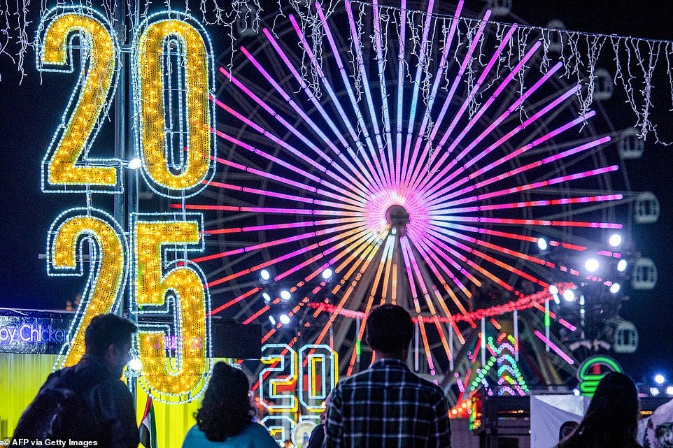 ABU DHABI: Lights shine near a 2025 display in Abu Dhabi