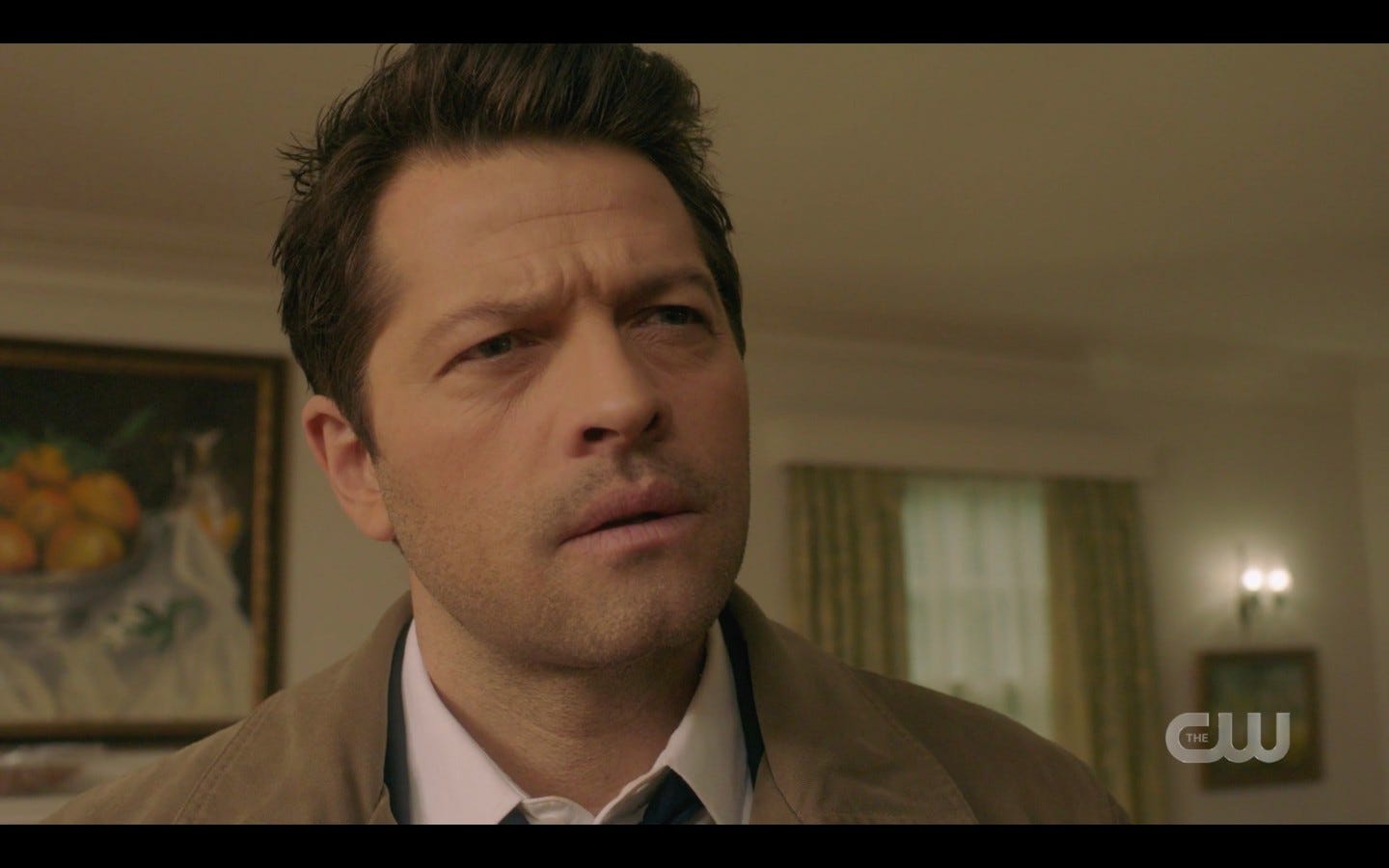 Castiel confused by Justin Sam with manbun SPN 1415