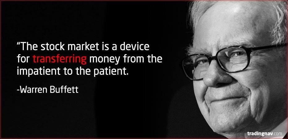 The stock market is a device for transferring money from the impatient to the  patient." - Warren Buffett #Inspirational | Stock market, Marketing,  Investing