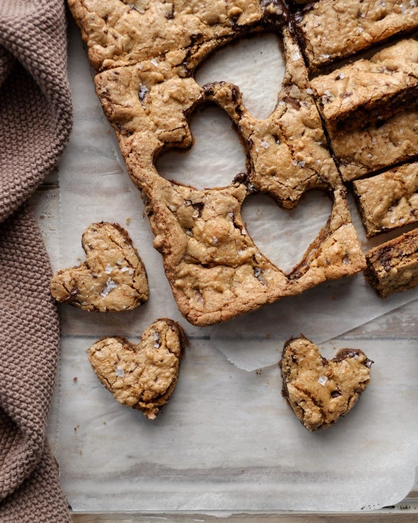brown butter chocolate cookie bar hearts