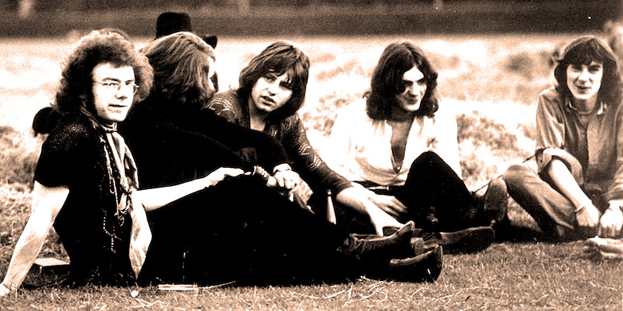 Monochrome photography of King Crimson in 1969
