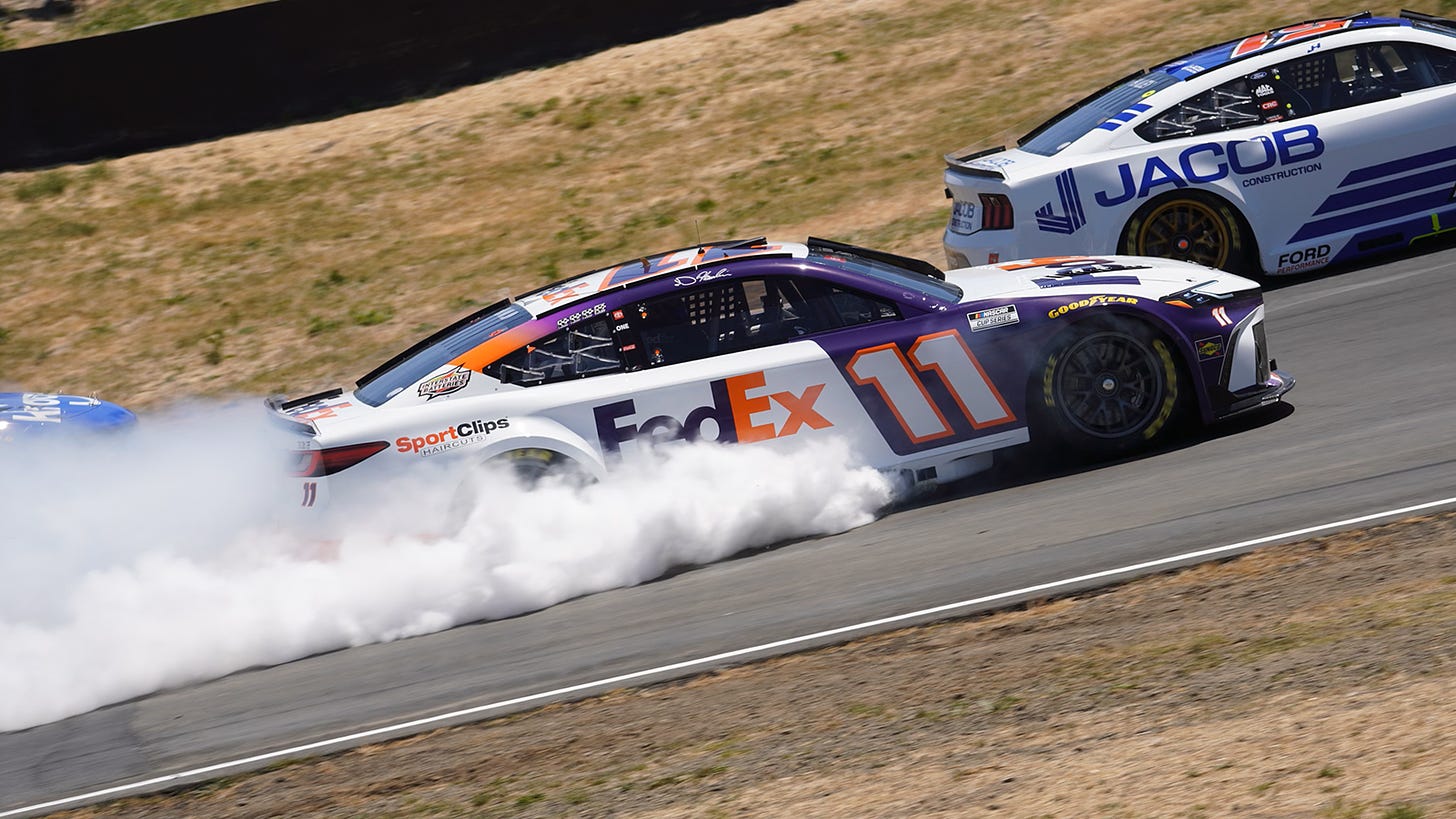 Denny Hamlin blows engine 2024 NASCAR Cup Series Toyota / Save Mart 350 at Sonoma Raceway video