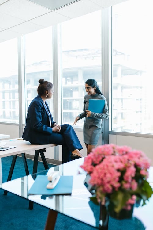 Free Women Talking in the Office Stock Photo