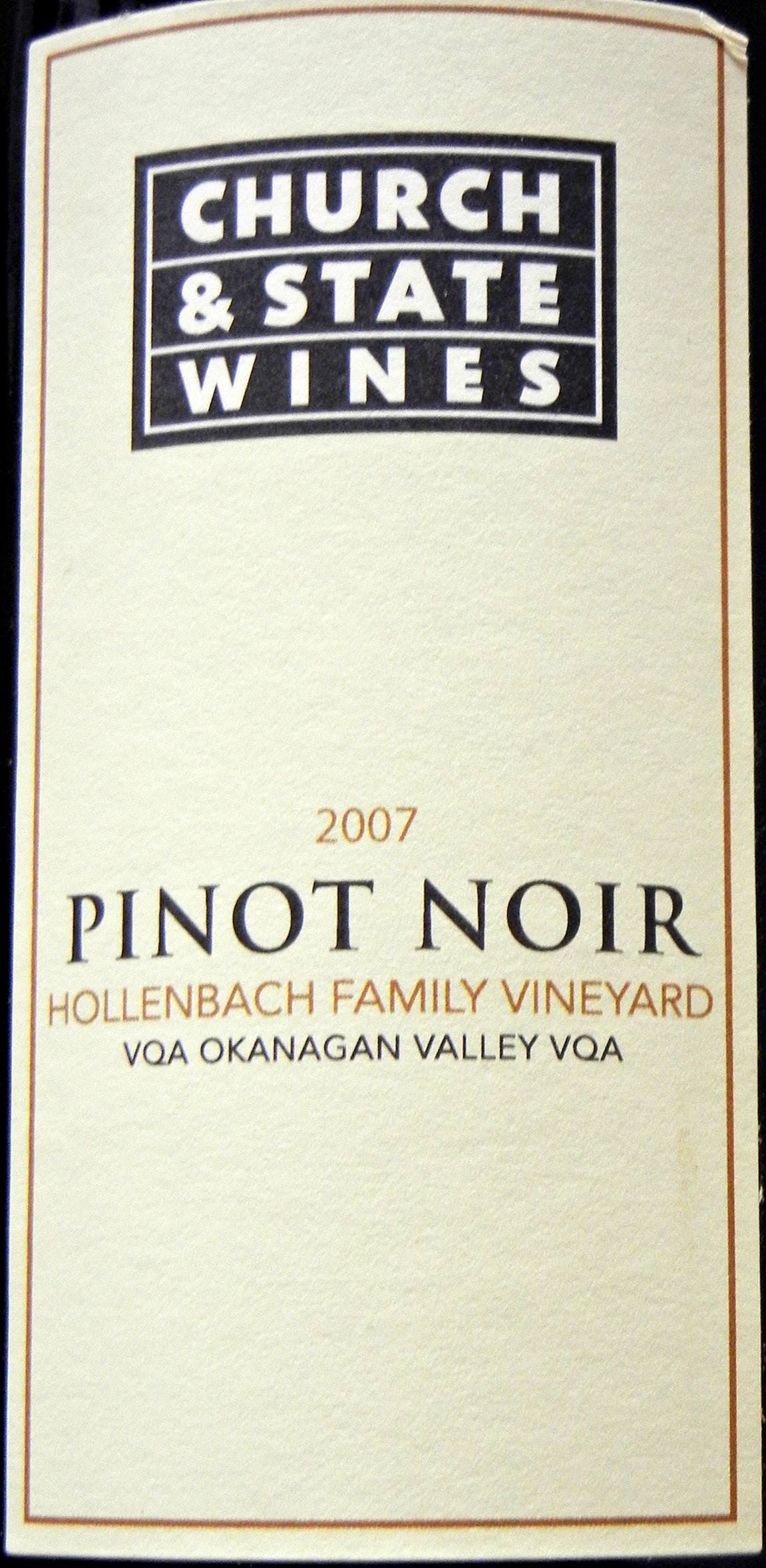 Church & State Hollenbach Pinot Noir 2007 Label - BC Pinot Noir Tasting Review 2
