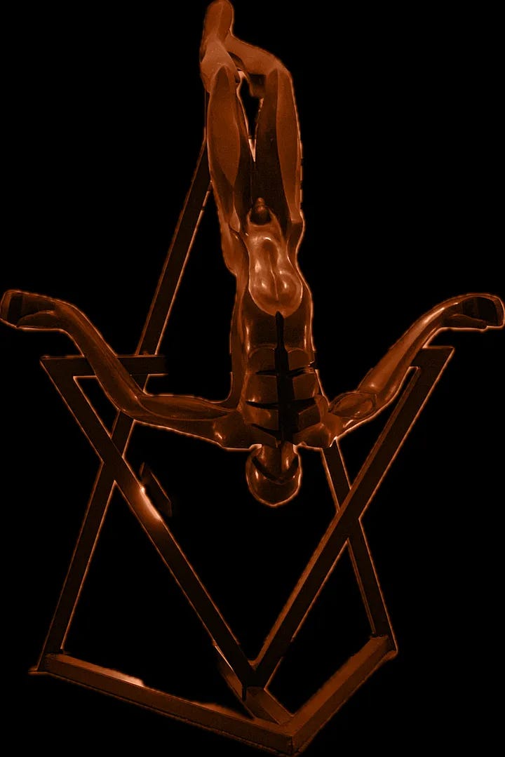 An inverted man sculpture at The Los Angeles Museum of Tolerance. Photo copyrighted by Mark Tulin.