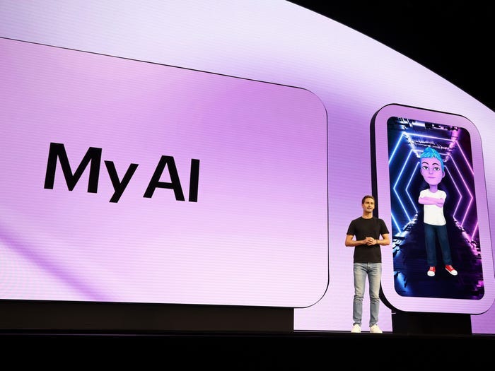 Snapchat CEO Evan Spiegel introducing My AI