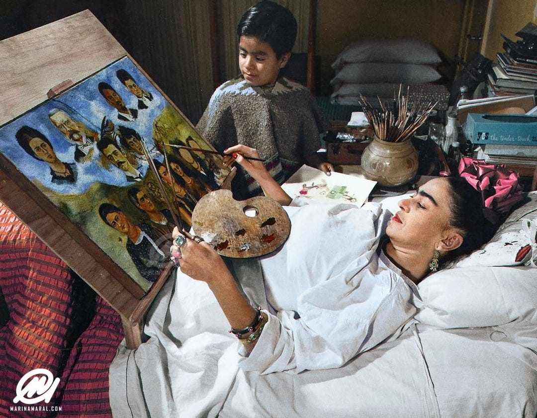 Frida Kahlo painting in bed, 1950s. : r/ColorizedHistory