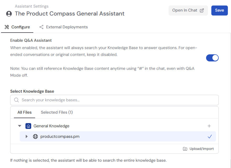 ChatGPT-4o assistant is connected to the entire productcompass.pm domain in Cassidy