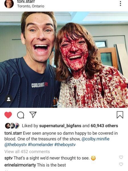 The Boys Antony Starr with Colby Minifie instagram bloody shot MTTG 2020