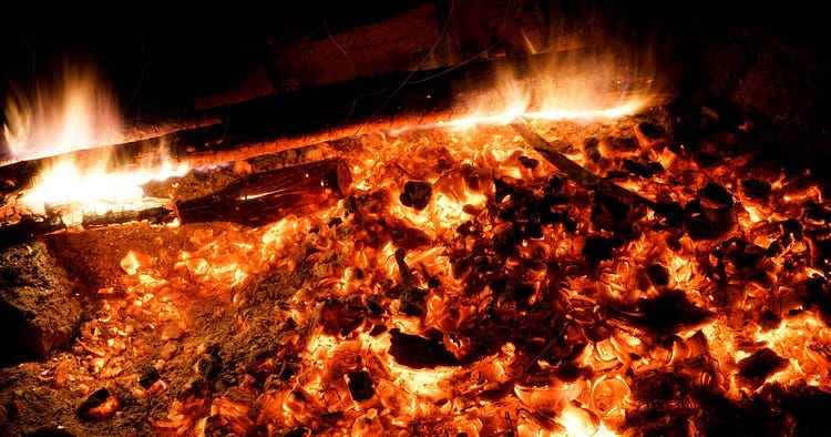 hot flaming coals