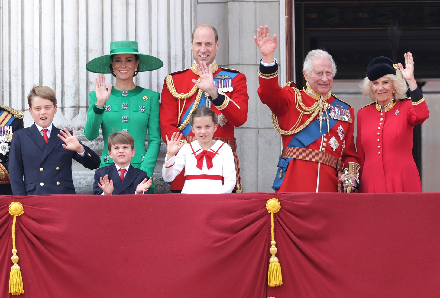 wales family and king charles and queen camilla on balcony at trooping the colour