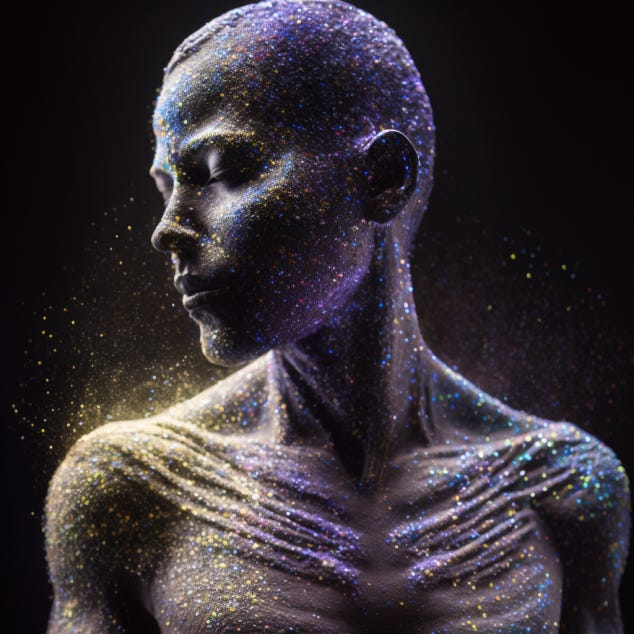 A female figure consisting of cosmic star dust.