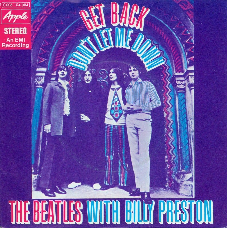 Album cover for "Get Back" by the Beatles featuring Billy Preston