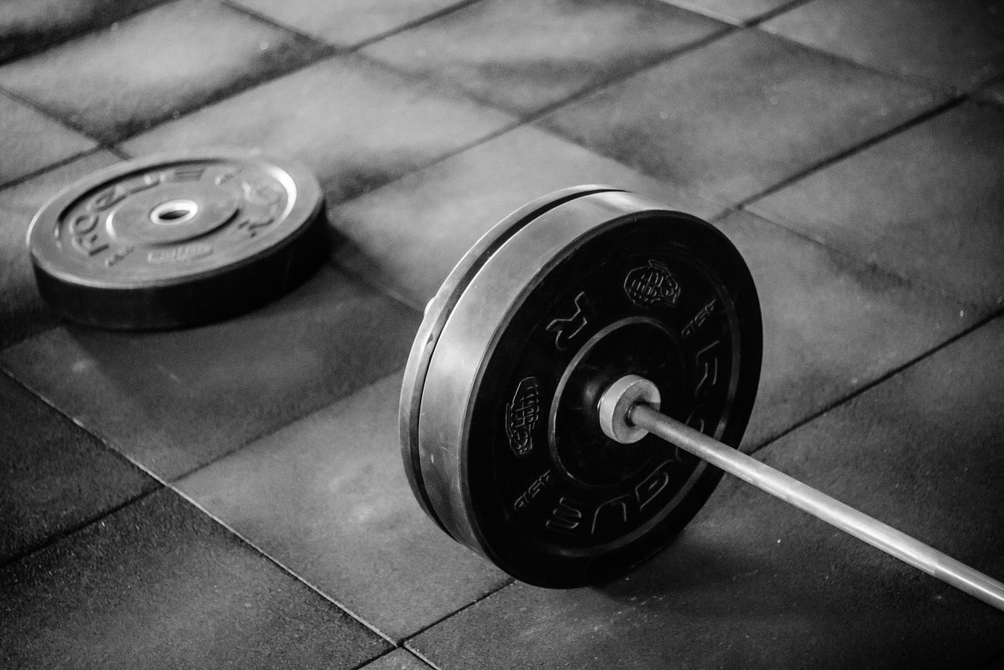 Gym weights lying on the floor