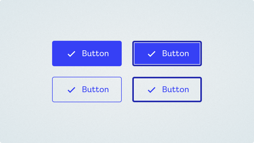 Four buttons showing various states, primary, secondary, focussed and default.