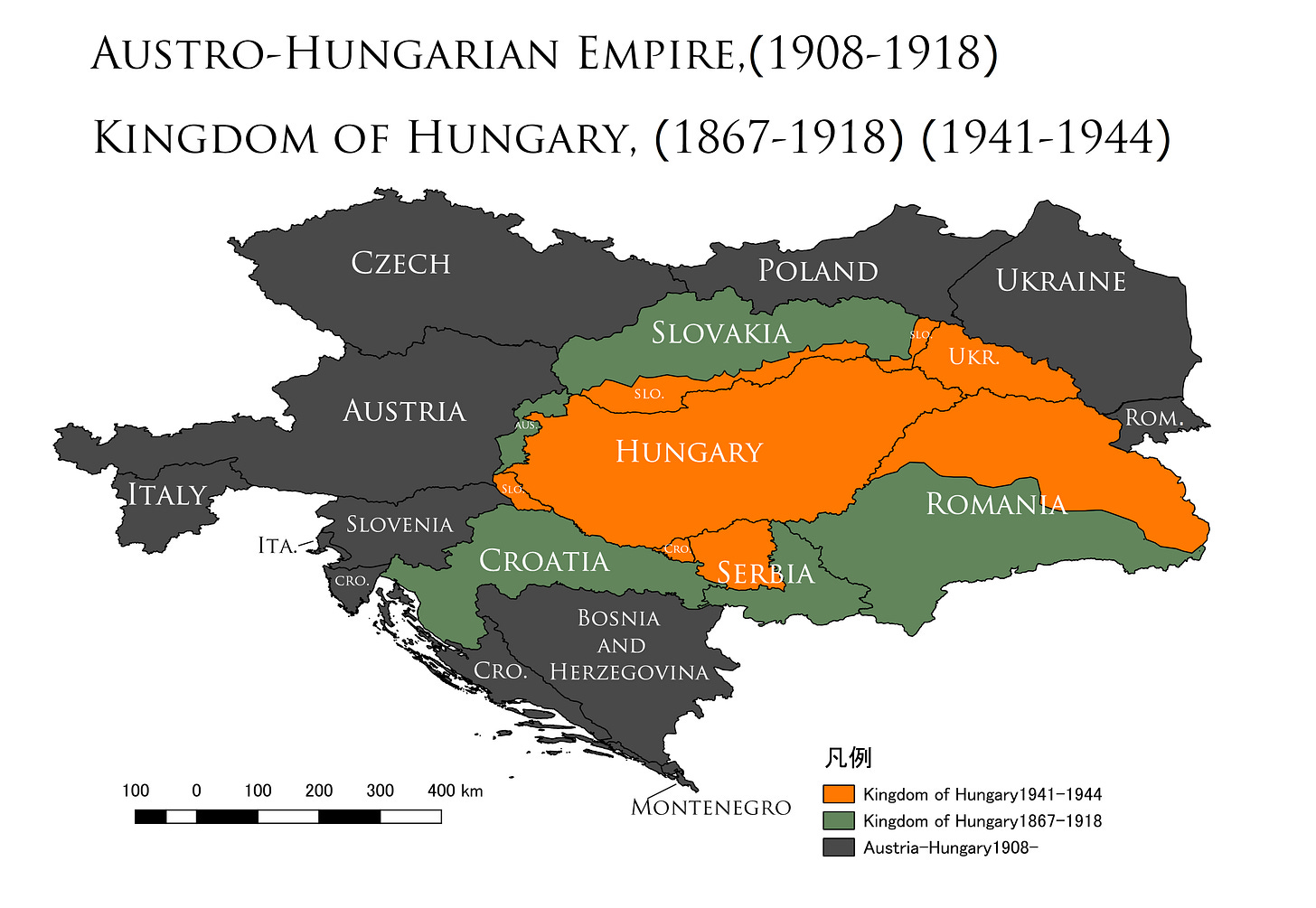 From a Reddit post: https://www.reddit.com/r/map/comments/ga60mz/austrohungarian_empire_and_kingdom_of_hungary_in/