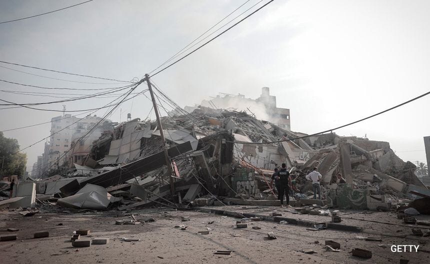 Rubble after Israeli airstrikes flattenned several buildings in Gaza