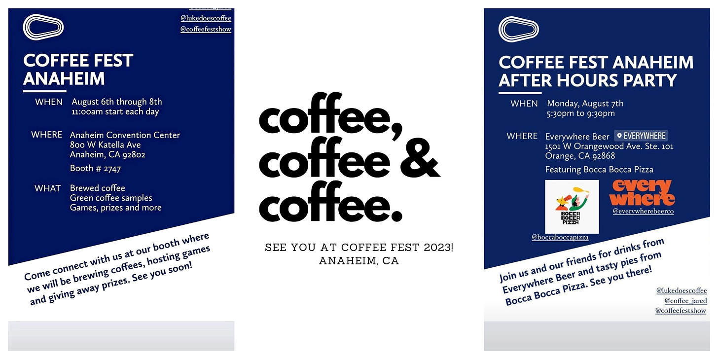 Informative flyer for Coffee Fest Anaheim 2023