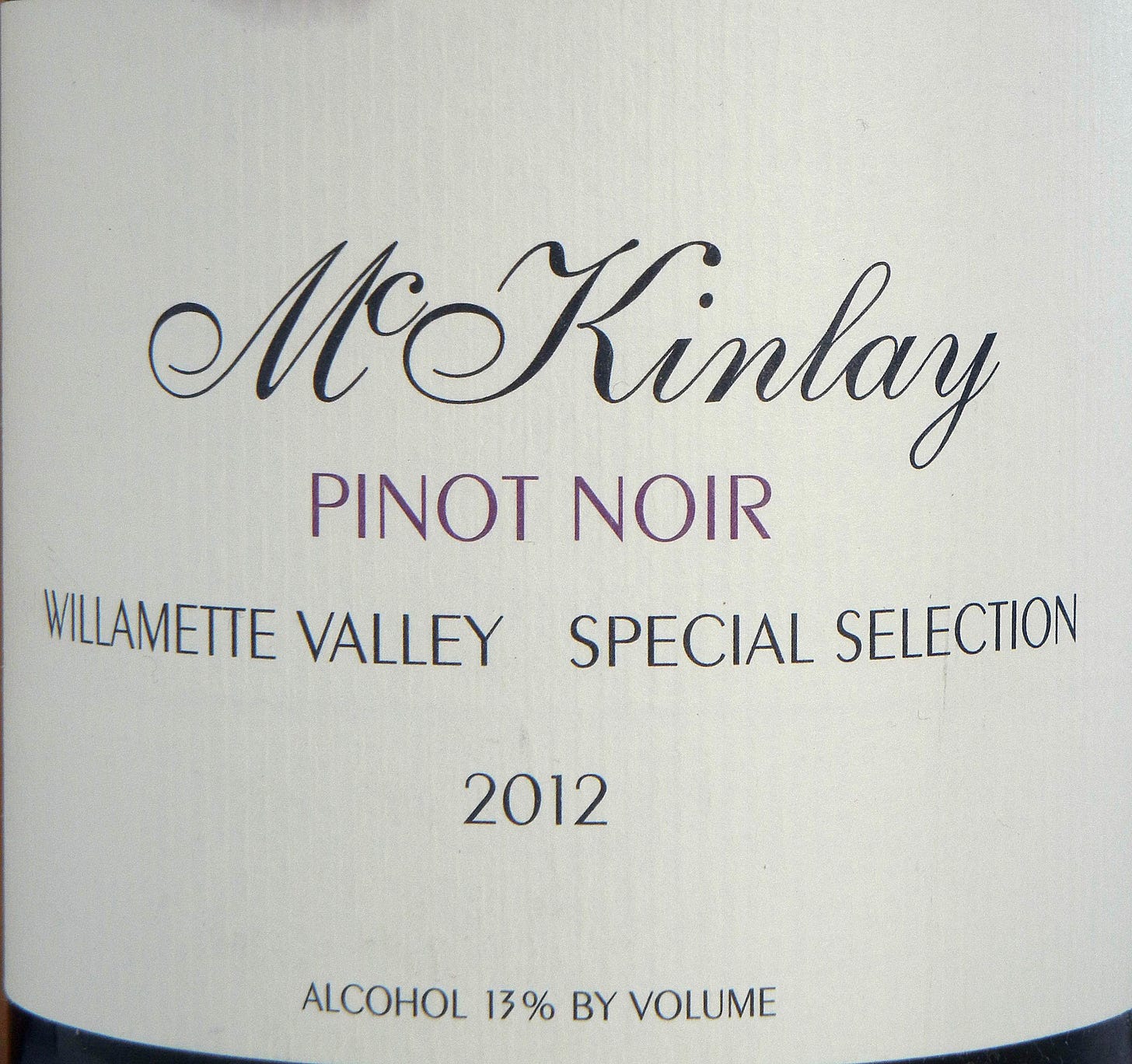 McKinlay Willamette Valley Pinot Noir 2012 Label - BC Pinot Noir Tasting Review 19 