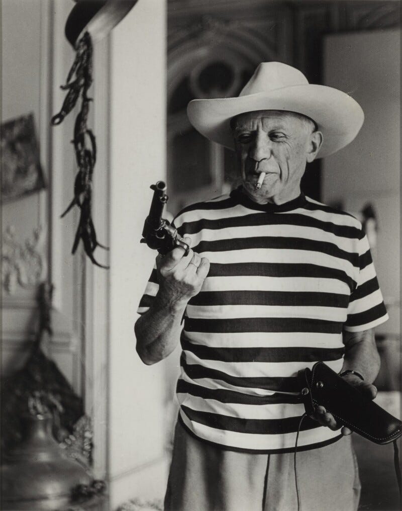 'Picasso avec le revolver et le chapeau de Gary Cooper', André Villers