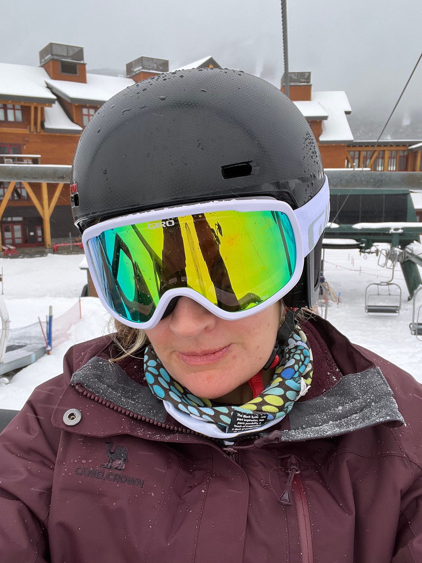 A woman in ski goggles