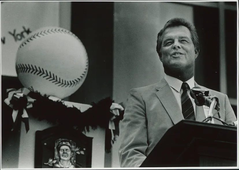 Don Drysdale speaks at the Hall of Fame in 1984