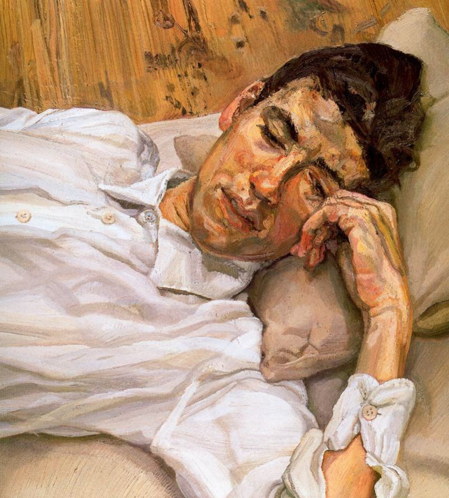 Lucien Freud Sleeping man, 1987, 47×52 cm : Descriptif de l'œuvre | Artchive