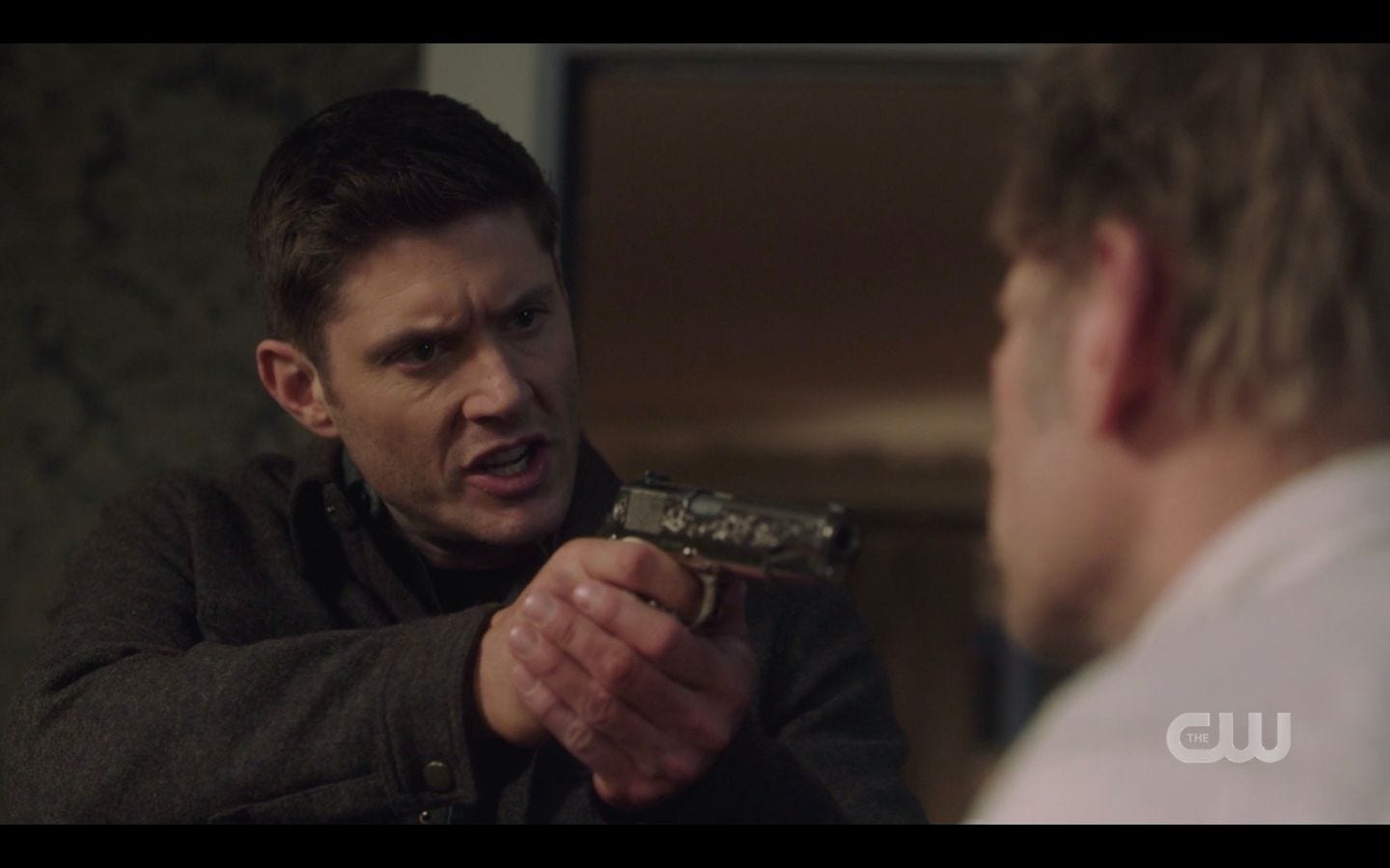 Dean Winchester with gun on Nick I wanna talk Supernatural 14.17