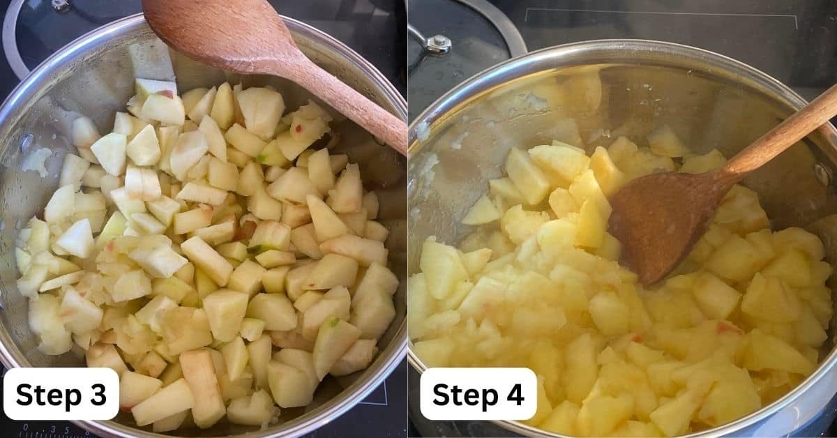 Stewing apples in a pan. 