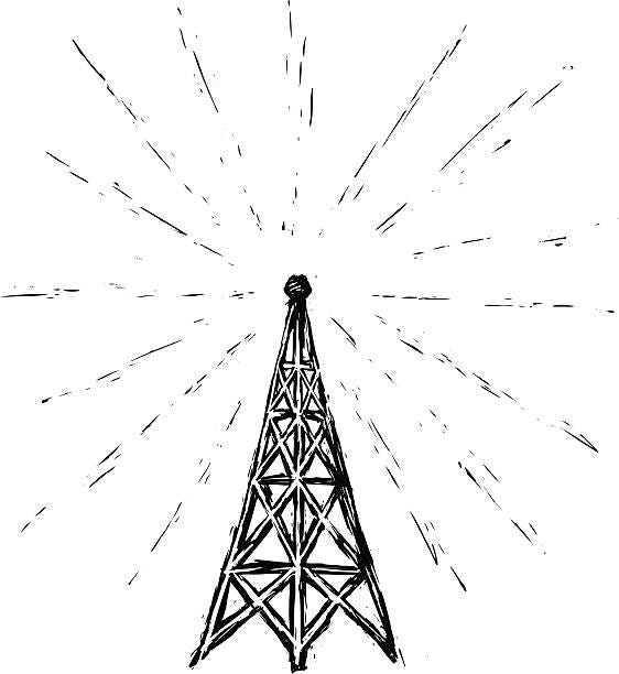 radio tower illustrated in a sketchy etched style | Radio drawing, Tower,  Radio
