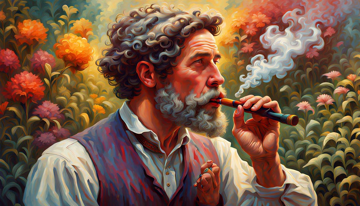 Man in garden, smoking