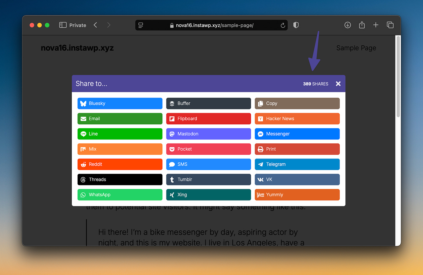 Novashare share button window counts