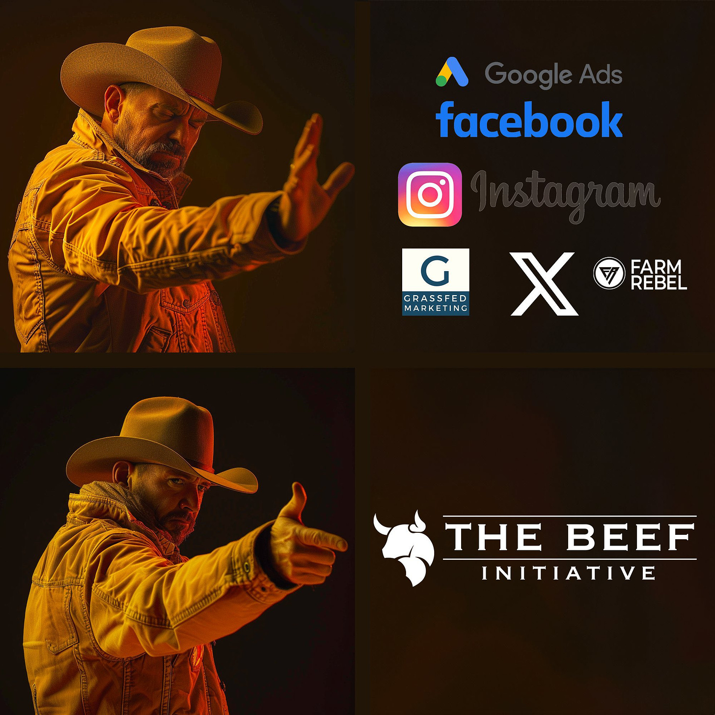 May be a graphic of 2 people and text that says 'facebook X FARM REBEL GRASSFE GX G G MARKETING THEBEEF BEEF THE INITIATIVE'