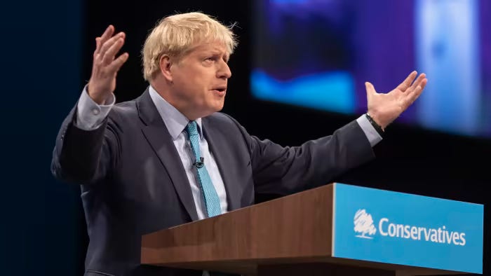 02/10/2019 Conservative party Conference in Manchester. Day 4 Picture shows: Prime Minister, Boris Johnson, making his keynote speech at the close of the conference today.