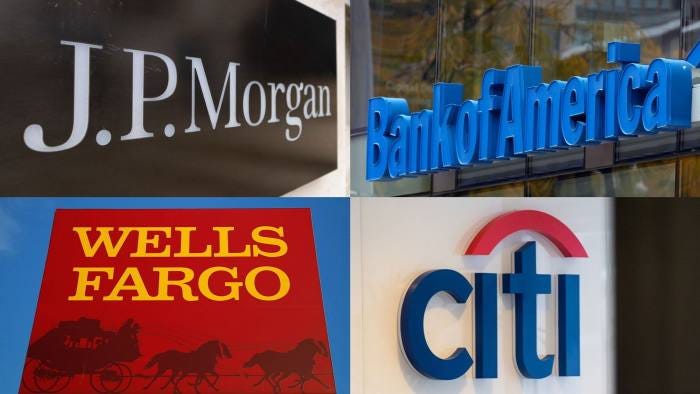 Logos of JPMorgan, Bank of America, Citi and Wells Fargo