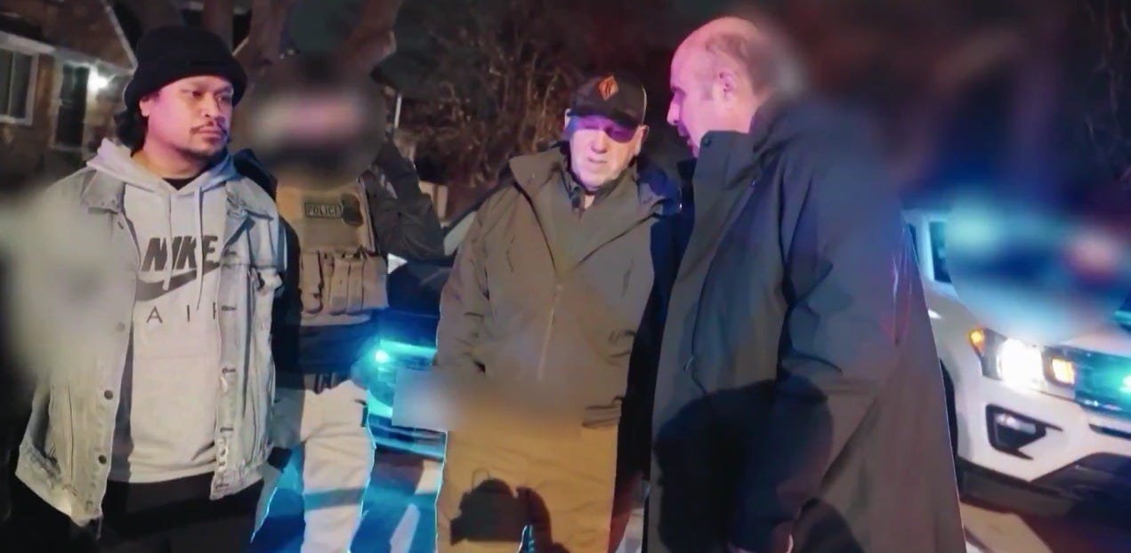 Trump Border Czar Tom Homan & Merit TV's "Dr. Phil" on the scene of a Chicago immigration operation as a detained migrant looks on.